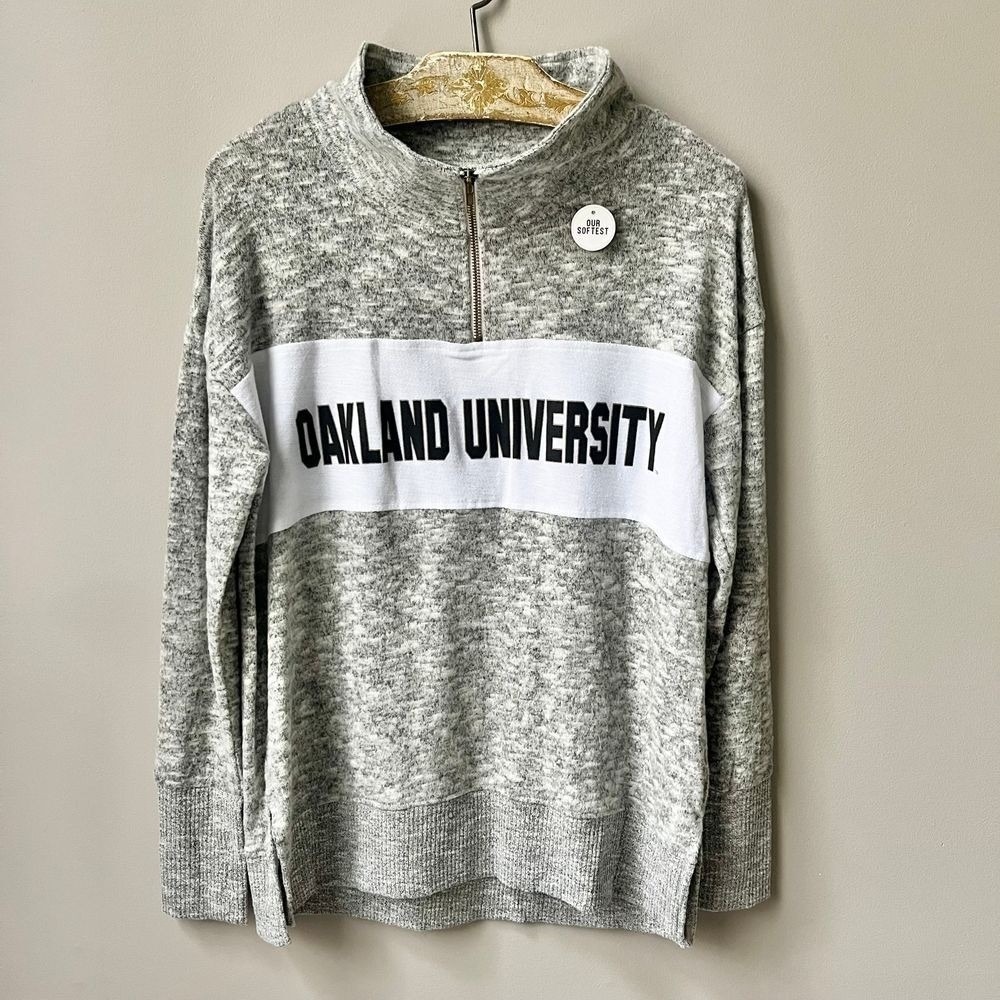 Oakland University Sweatshirt Women's Medium New NWT Gray 1/4 Zip Relaxed Soft